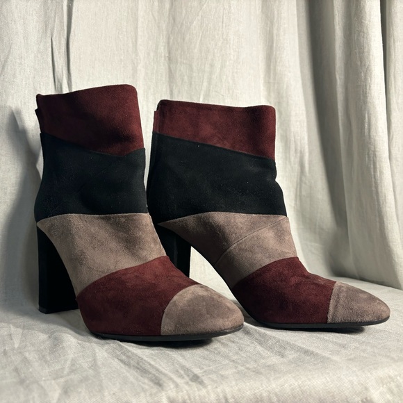 VERO CUOIO Suede Ankle Heel Boots in Burgundy & Black & Taupe ✨🍂 Minimalist - Picture 9 of 11